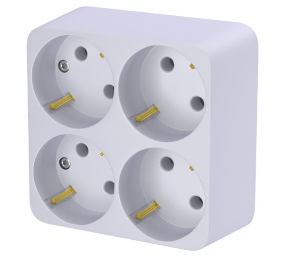 Разветвитель (четверник) 4гнезда с заземл белый Фотон АМ 16-3Е 16А