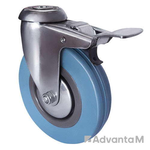 Колесо 100 мм аппаратн. поворотн. под болт/тормоз, серая резина (SChgb 42) 