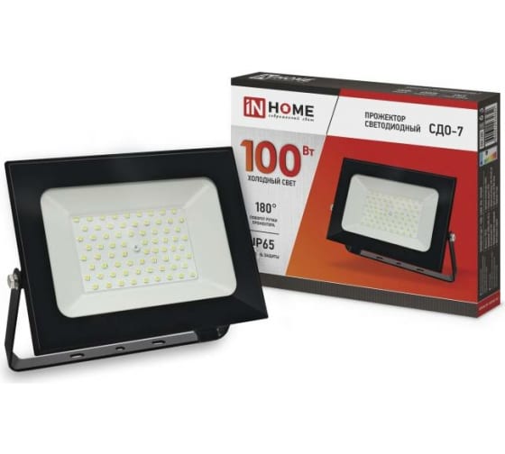 Прожектор светодиодный СДО-7 100Вт 6500К IP65 черный IN Home