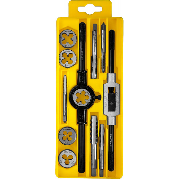 Набор метчиков и плашек STAYER MASTER метчикод.1шт,плашкод.1шт,метчики 5шт,плашки 5шт, 12 предметов