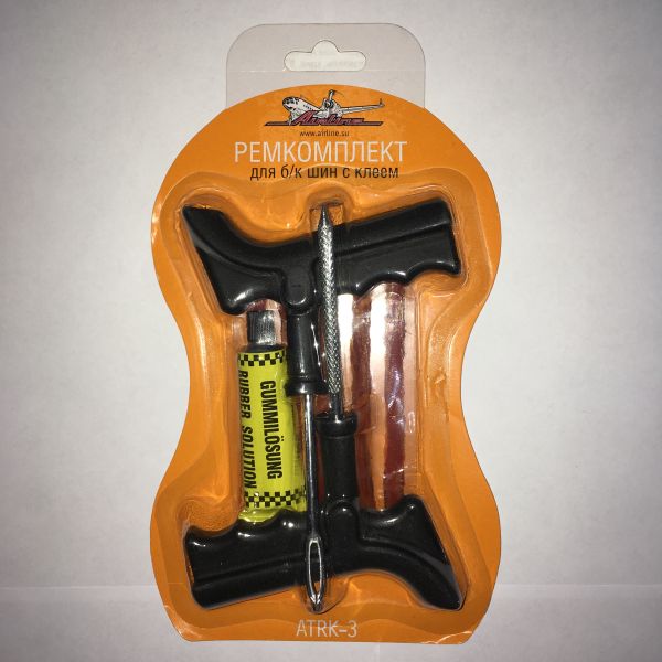 Ремкомплект для бескамерных шин Airline(шило,рашпиль,клей,5 жгутов)