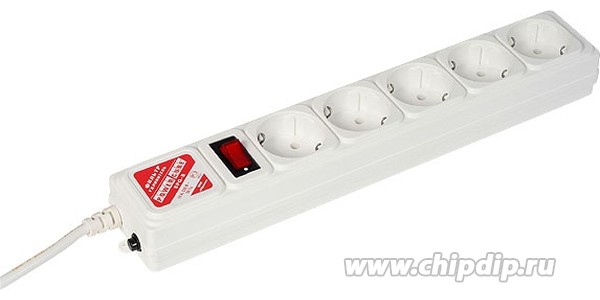 Удлинитель сетевой фильтр 5гнезд 3м 3*0,75мм с заземлением белый Эра