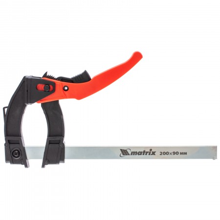 Струбцина 200*90*290мм, штанга 5*20мм МАТРИХ рееч.быстрозаж.усил.пл.корпус.рычхрап. мех.