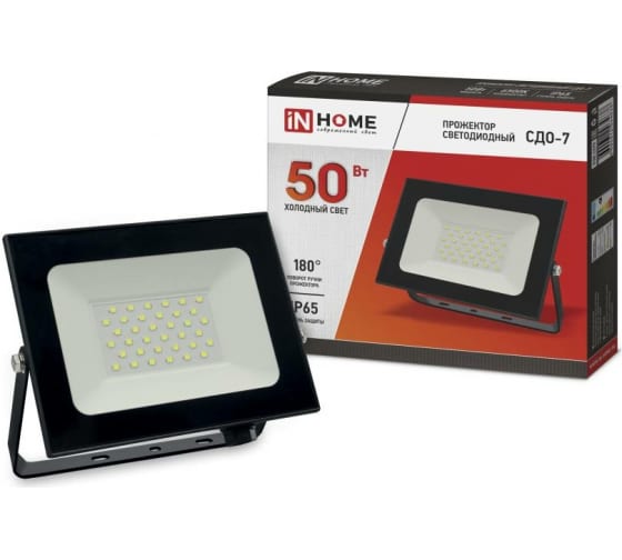 Прожектор светодиодный СДО-7 50Вт 6500К IP65 черный IN Home