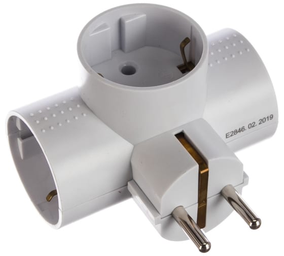 Разветвитель (тройник) 3 гнезда белый (Т-образный)без заземл Фотон АМ-16А