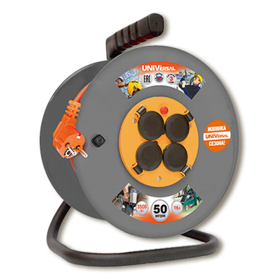 Удлинитель сетевой унив на катушке, 6 роз, термо ПВС 3х0,75мм²ГОСТ, 10А 5м