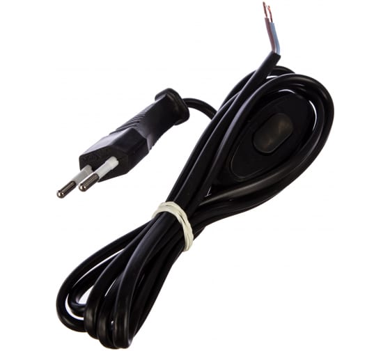 Шнур ШВВП 2х0,5кв.мм с проходным выключателем черный 1,7м