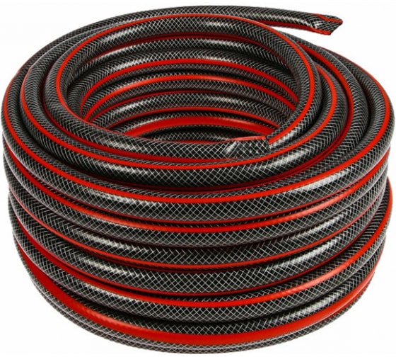 Шланг усиленный ПВХ,трехслойный пищевой 1/2" 25м черно-красный Вихрь 73/7/2/10