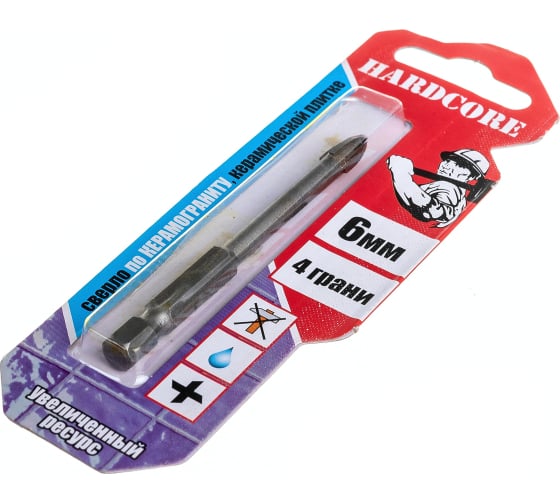 Сверло по керамограниту и плитке 8мм Hardcore 4грани 