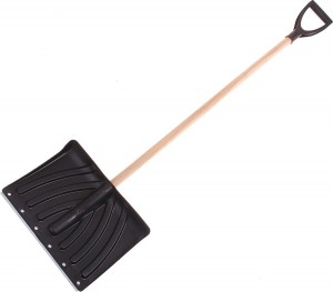ЛОПАТА снеговая  440*315 в сборе, алюминиевая планка, ДЕРЕВЯНЫЙ черенок, V-ручка КрепышоК