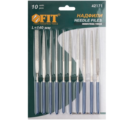 Надфили алмазные ПФХ ручка 3*140*50мм, 10шт 42171