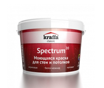 Краска Kraffa Спектр-20 моющаяся для стен и потолков белая ,9л