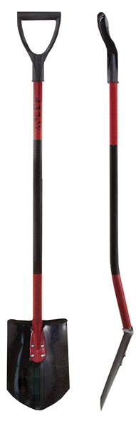 ЛОПАТА штыковая с металлическим черенком и V-ручкой, углеродистая сталь.