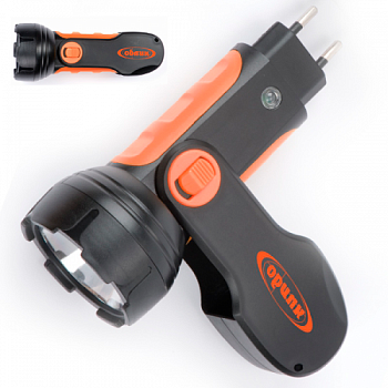 Фонарь ручной 201 1св/д черный/пластик,вилка 220В 0,5W