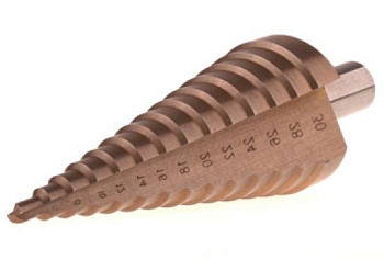 Сверло 4-30 ступен. по сталям и цвет. мет. ст. Р6М5 с кобальт. покрыт,14ст.ЗУБР "КОБАЛЬТ"