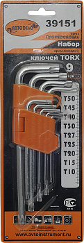 Набор ключей Torx с отверстием г-образных  9 пр. Т10-Т50 АвтоДело Professional 