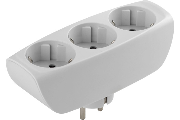 Разветвитель (тройник) 3 гнезда БЕЗ заземл шторк  БЕЛый Эра SP-3-W