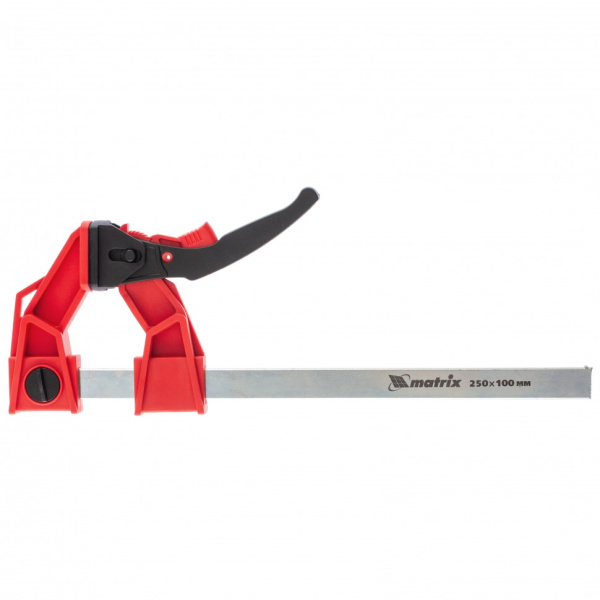 Струбцина 250*100*401мм, штанга 5*22мм МАТРИХ рееч.быстрозаж.усил.пл.корпус.рычхрап. мех.