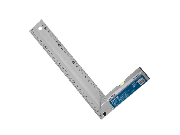 Угольник 300мм с уровнем, алюминиевый, 1акриловый глазок, двусторонняя разметка/ РемоКолор