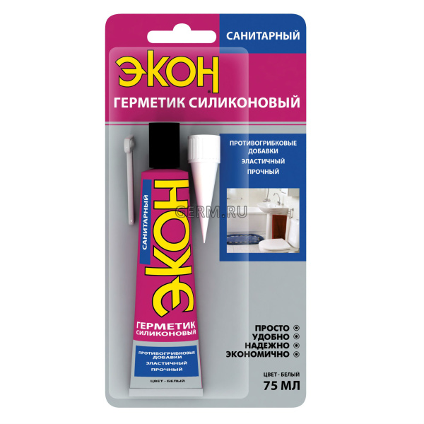 Герметик ЭКОН силикон.санитар.белый 75 мл "УЦЕНКА"