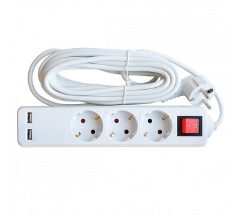 Удлинитель 3GSU-5-SMART 3 роз 5м с выключ и 2 USB,с зазем. 8535 10А IN HOME