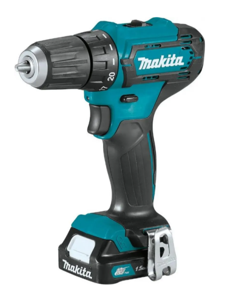 Дрель аккумуляторная Makita DF333DWYE4 с набором бит (12B, 2х1.5АчLi-ion слайдер, БЗП-10мм, 0-450\1700об\м, 30\14Нм, 1.1кг)