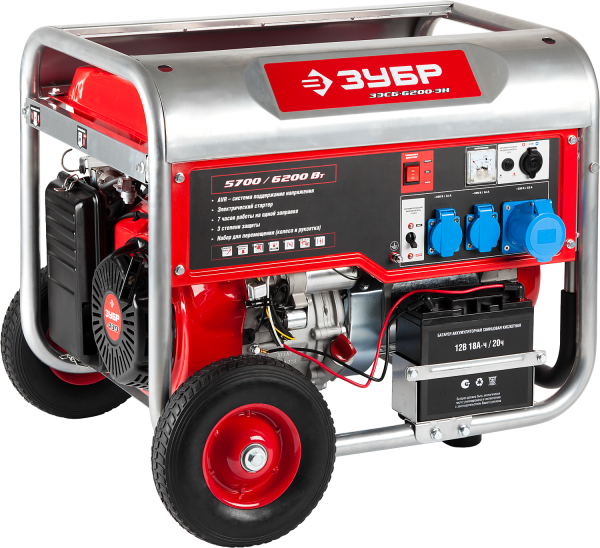Электрогенератор эл/запуск, колеса, 6200 Вт, МАСТЕР ЗУБР