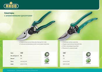  Секатор 205 мм с алюминиевыми рукоятками, плоскостной RACO