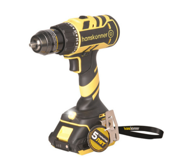 Дрель аккум. ударная б/щ Hanskonner, 18В, 1BatterySystem, 2 акк. 2 Ач,65Нм, 13мм,кейс