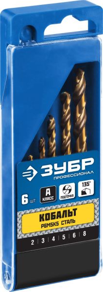 Набор сверл по металлу 6шт, с добавлением кобальта, ПРОФ ЗУБР