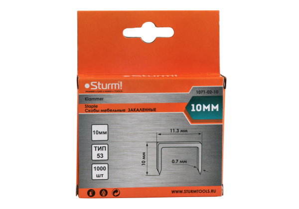 1071-02-10 Скобы для степлера 10мм (тип 53) в упак. 1000шт,оцинкованные,закаленные, Sturm!