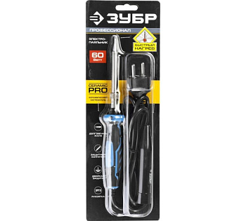 Паяльник двухкомп рукоятка,защит колпачок,керамич.нагрев.элемент60Вт конус ЗУБР "Профессионал"