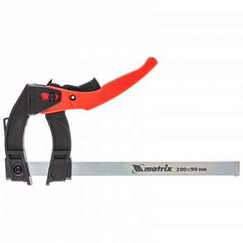 Струбцина 200*90*290мм, штанга 5*20мм МАТРИХ рееч.быстрозаж.усил.пл.корпус.рычхрап. мех.