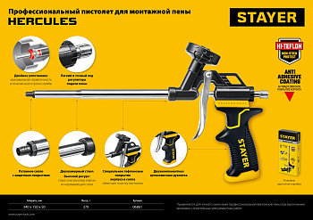 STAYER HERCULES профессиональный пистолет для монтажной пены, с тефлоновым покрытием корпуса и сопла