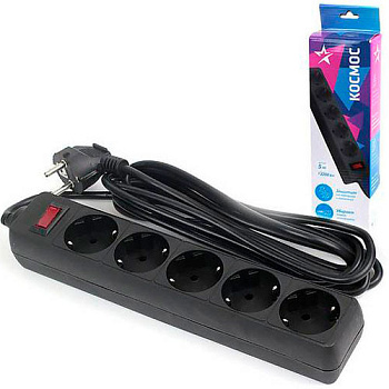 Удлинитель сетевой фильтр 5гнезд 5м 3*0,75мм с заземлением черный Эра