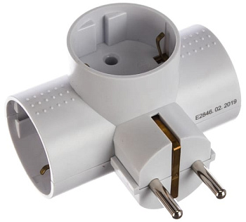 Разветвитель (тройник) 3 гнезда белый (Т-образный)без заземл Фотон АМ-16А