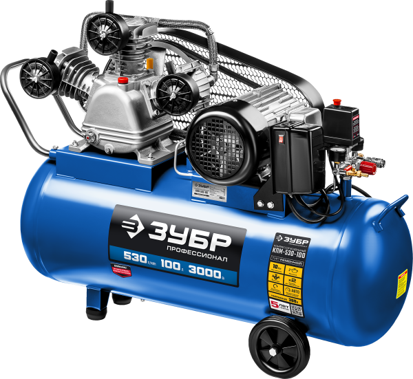 Компрессор ременной масл. эл., 3000 Вт, 100л, 530л/мин, ПРОФ ЗУБР