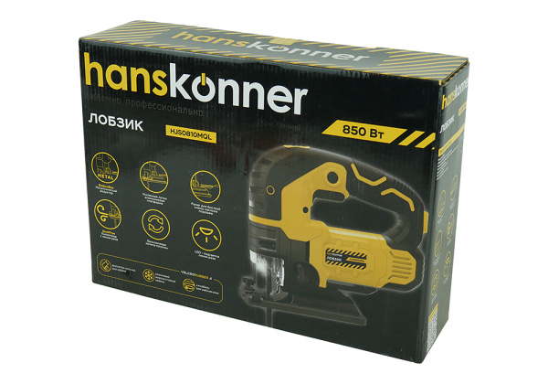 HJS0810MQL  Лобзик электрический Hanskonner, 850Вт,100/8мм (дер/мет) МЕТАЛЛ.РЕДУКТ, алюм.опора