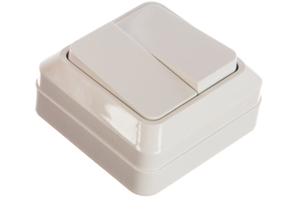 Выключатель 2кл. белый для открытой проводки 10А 220В "Олимп"