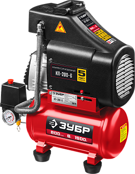 Компрессор безмасляной, 1500 Вт, 6л, 200л/мин, МАСТЕР ЗУБР