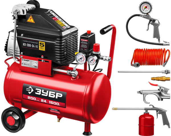 Компрессор масл+пневмоинстр, 1500 Вт, 24л, 240л/мин, МАСТЕР ЗУБР
