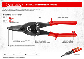 Ножницы 250 мм по металлу прямые MIRAX 