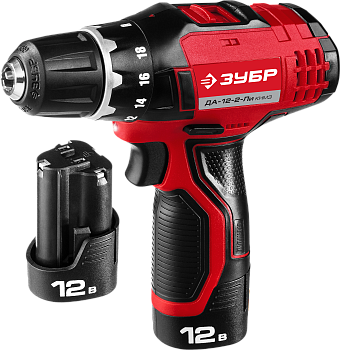 Дрель - шуруповерт акк, 2 АКБ, ДА-12-2-Ли КНМ3 МАСТЕР ЗУБР