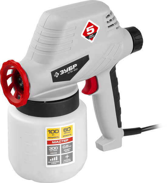 Краскопульт электрич, 100Вт, 300 мл/мин, 0,8мм, 0,8л, МАСТЕР ЗУБР