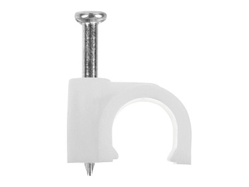 Держатели кабеля белые для круглого кабеля, в комплекте гвозди 1,9х22мм, 9мм 100шт 