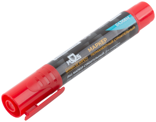 Маркер строительный перманентный 3мм, красный, пластиковый корпус/ МOS