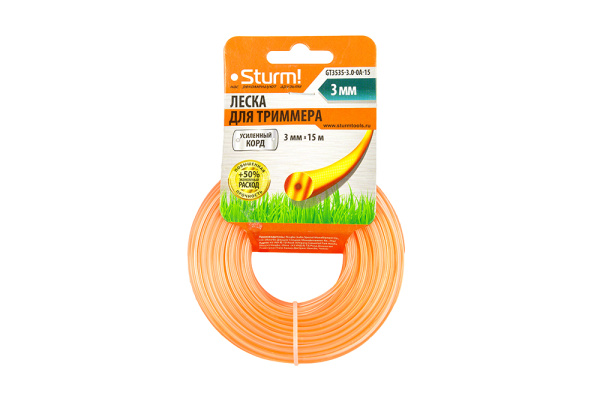GT3535-3.0-0A-15 Леска для триммера, d=3.0 мм, l=15м, КРУГ, армированная, картон, Sturm!