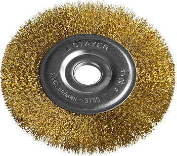 STAYER ″PROFESSIONAL″. Щетка дисковая для УШМ, витая стальная латунированная проволока 0,3мм, 150ммх22мм
