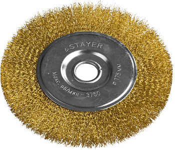 STAYER ″PROFESSIONAL″. Щетка дисковая для УШМ, витая стальная латунированная проволока 0,3мм, 175ммх22мм