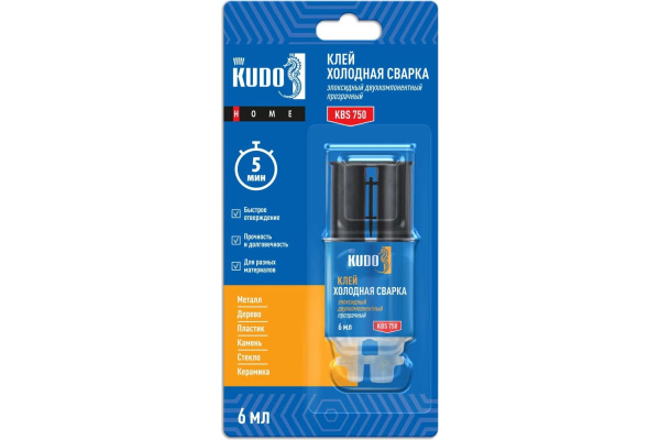 Клей эпоксидный KUDO HOME двухкомпонентный прозрачный 6мл 